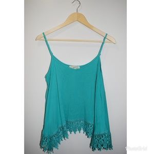 Blue/Green Crop Top with Lace